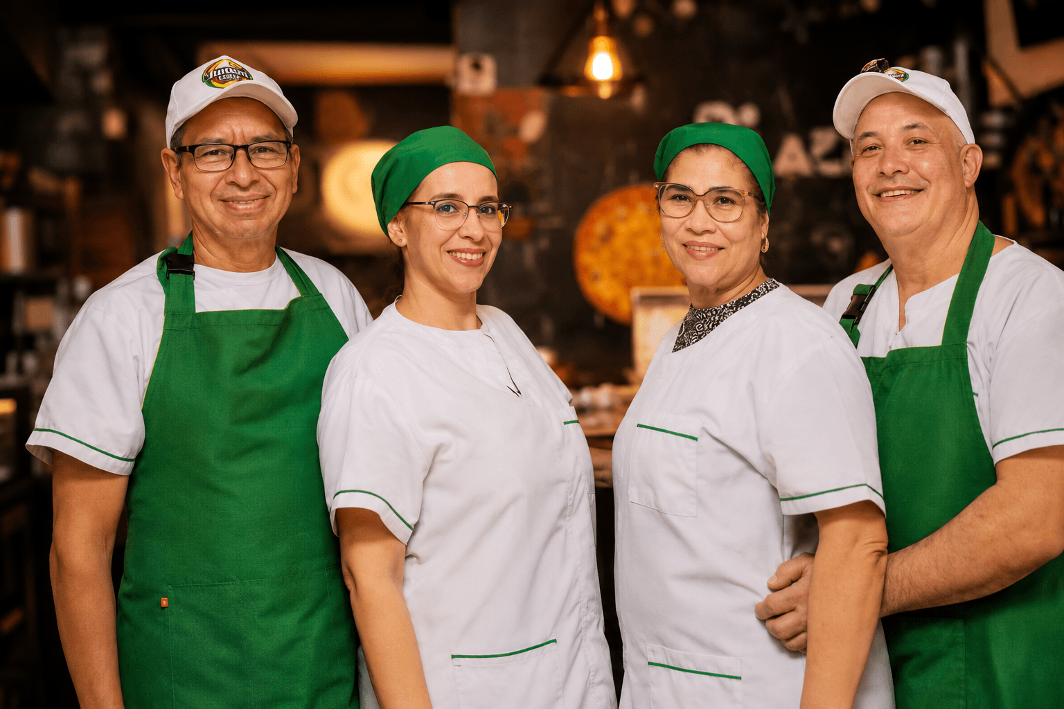 Equipo MarMon Pizza: Mónica, Marcos y nuestro equipo en la pizzería